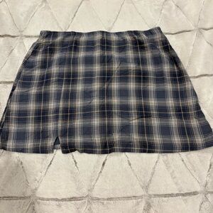 American Eagle Skirt Women's Large Plaid Blue White Short Zipper Skirt